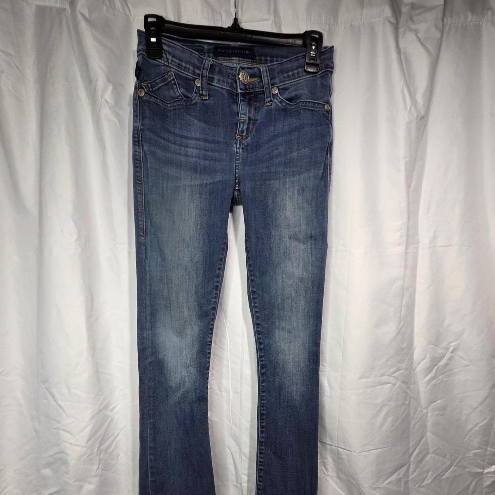 Rock & Republic Womens Low Rise Skinny Distressed Jeans Medium Wash Blue Size 29